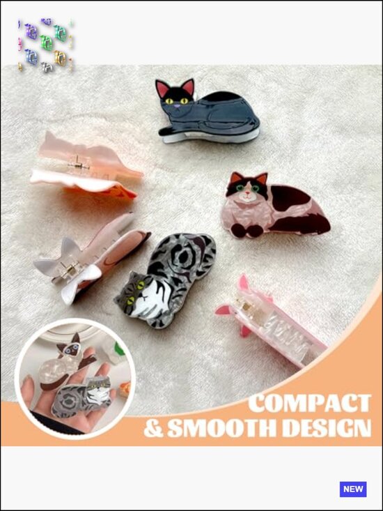 6-Piece Cat Hair Claw Clips Set Cute Animal Barrettes for Women main image 6